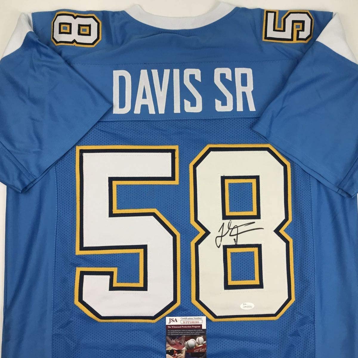 Autographed/Signed Thomas Davis Sr. Los Angeles LA Powder Blue Football Jersey JSA COA