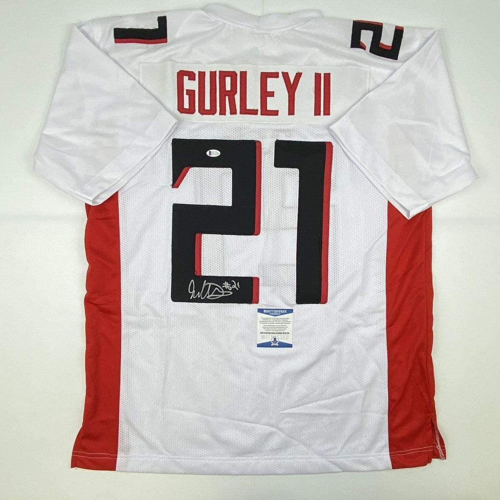 Autographed/Signed Todd Gurley II Atlanta White Football Jersey Beckett BAS COA