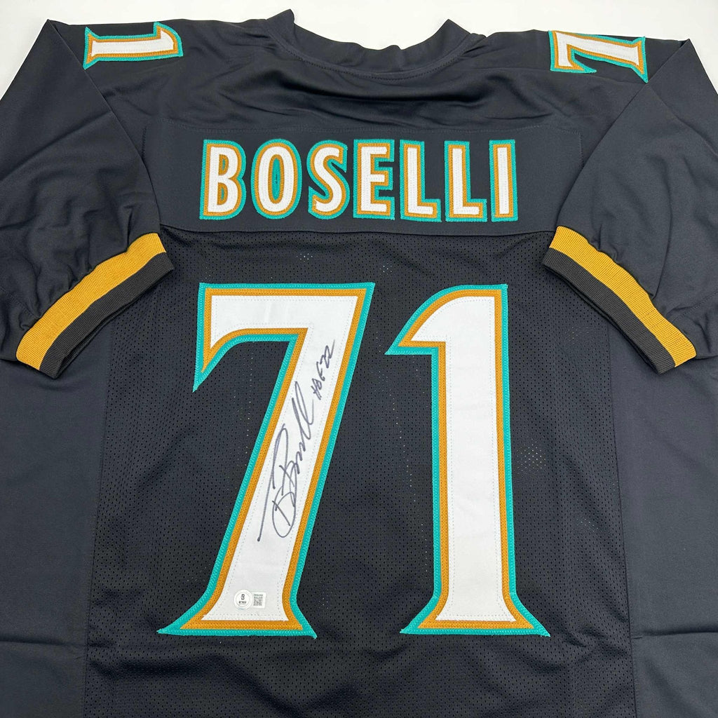 Autographed/Signed Tony Boselli HOF 22 Jacksonville Black Football Jersey Beckett BAS COA
