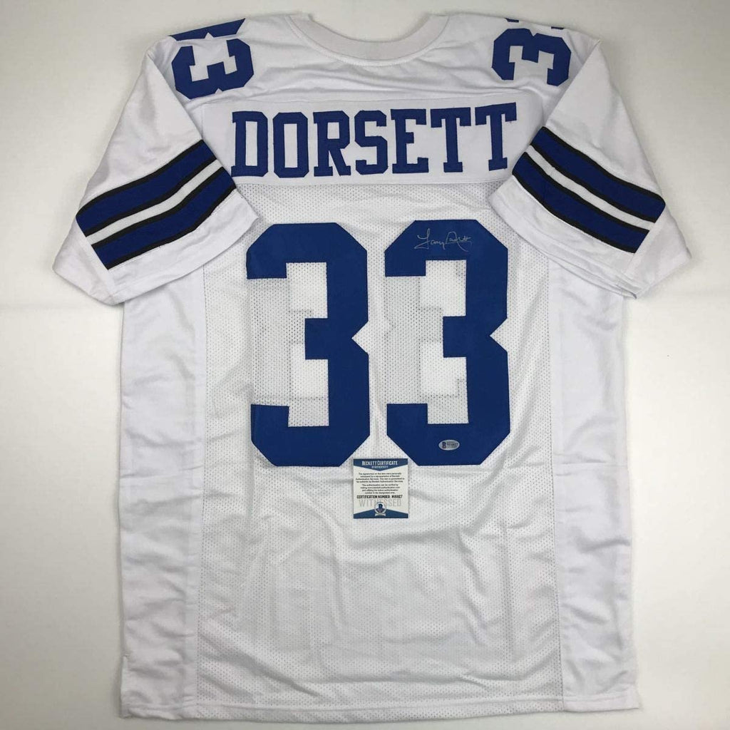 Autographed/Signed Tony Dorsett Dallas White Football Jersey Beckett BAS COA