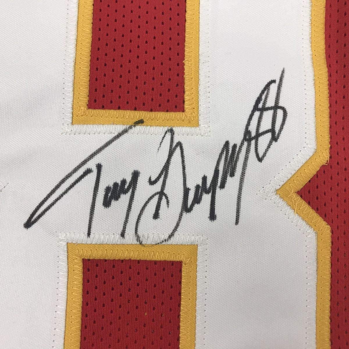 Autographed/Signed Tony Gonzalez Kansas City Red Football Jersey JSA COA