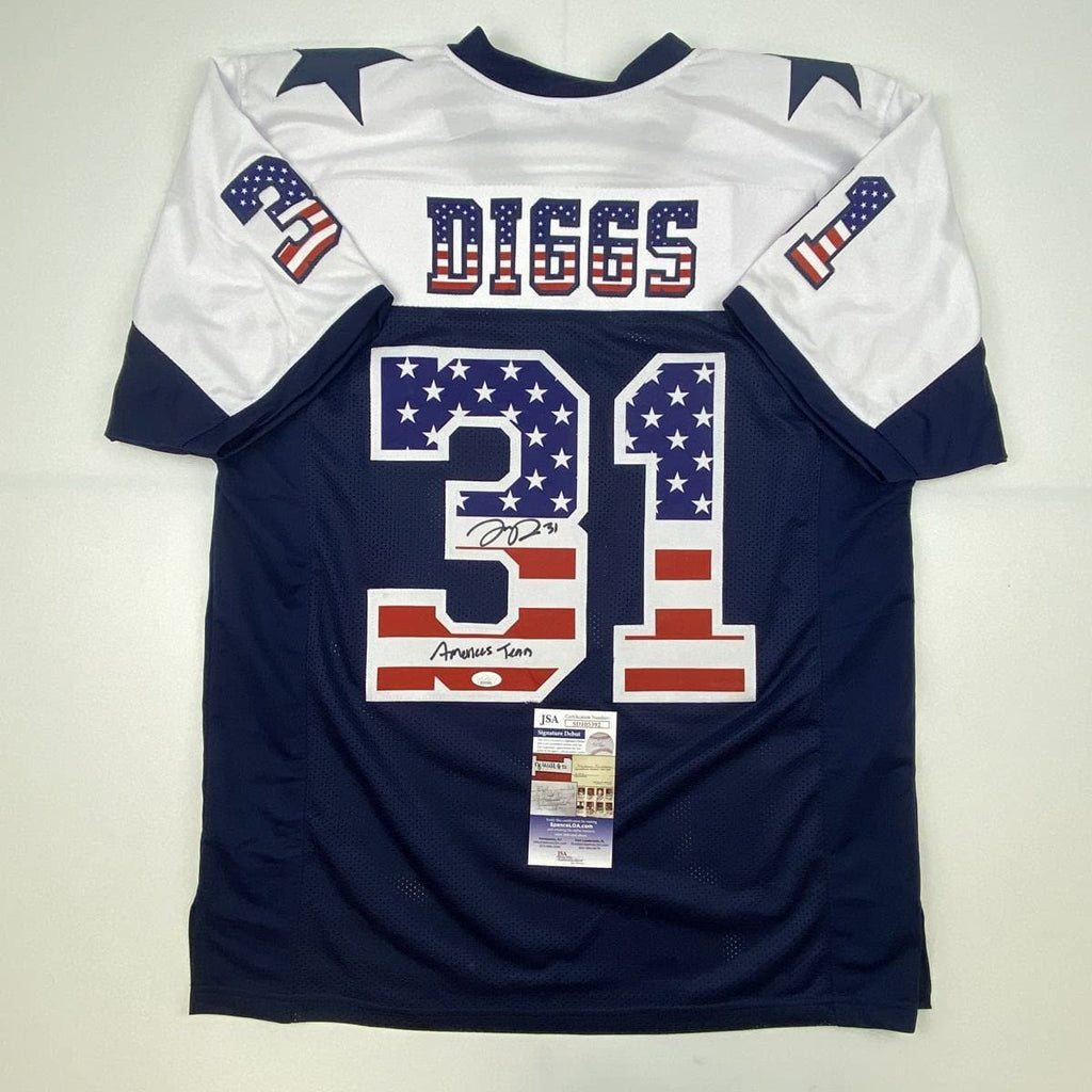 Autographed/Signed Trevon Diggs America's Team Dallas Blue Football Jersey JSA COA