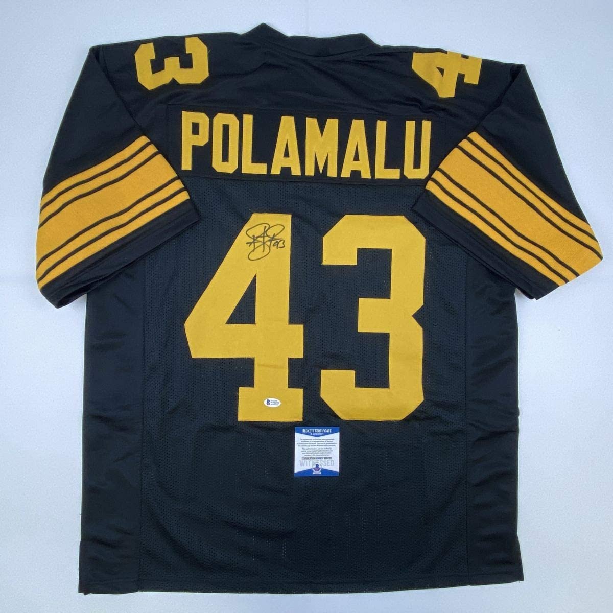 Autographed/Signed Troy Polamalu Pittsburgh Color Rush Football Jersey Beckett BAS COA