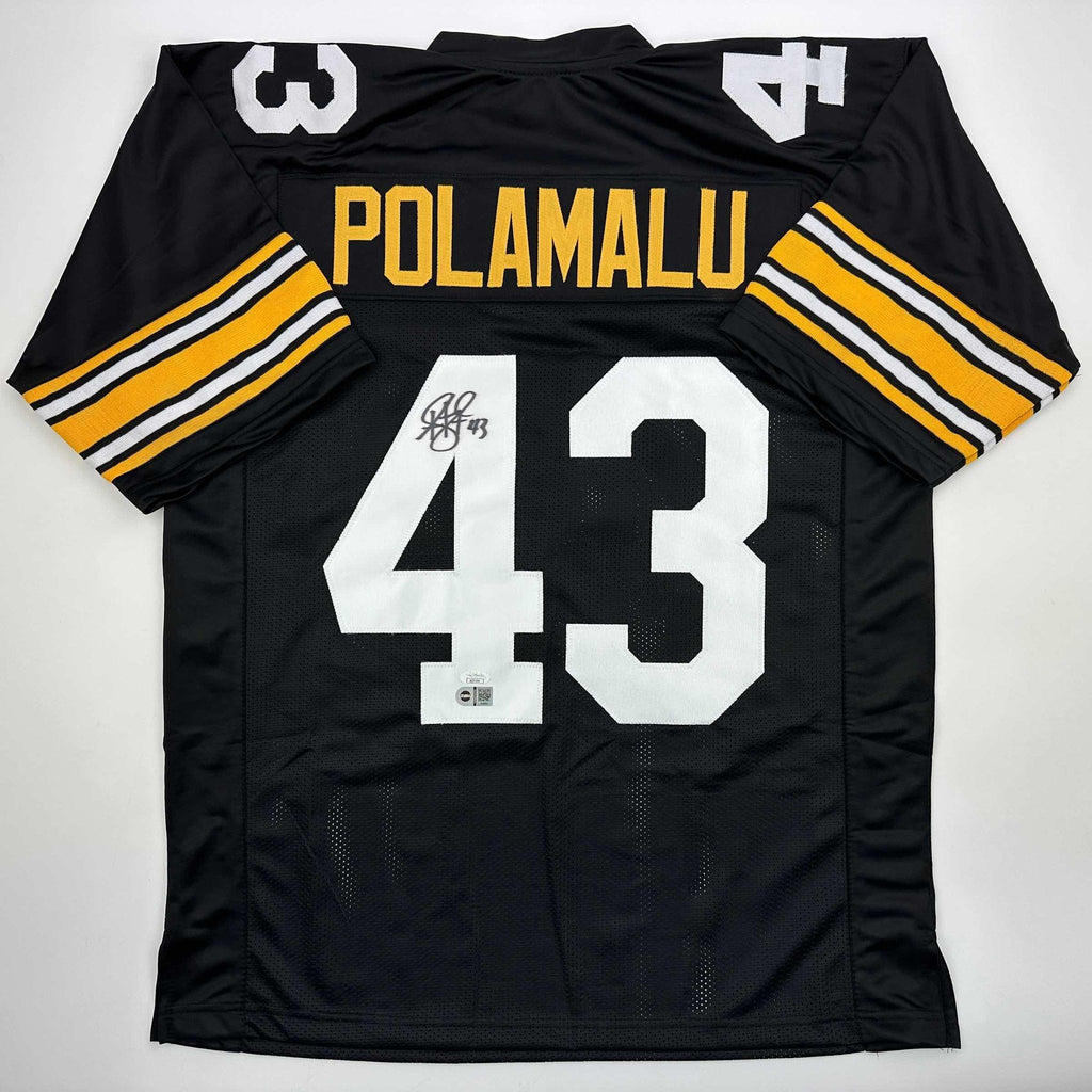 Autographed/Signed Troy Polamalu Pittsburgh Retro Black Football Jersey JSA COA