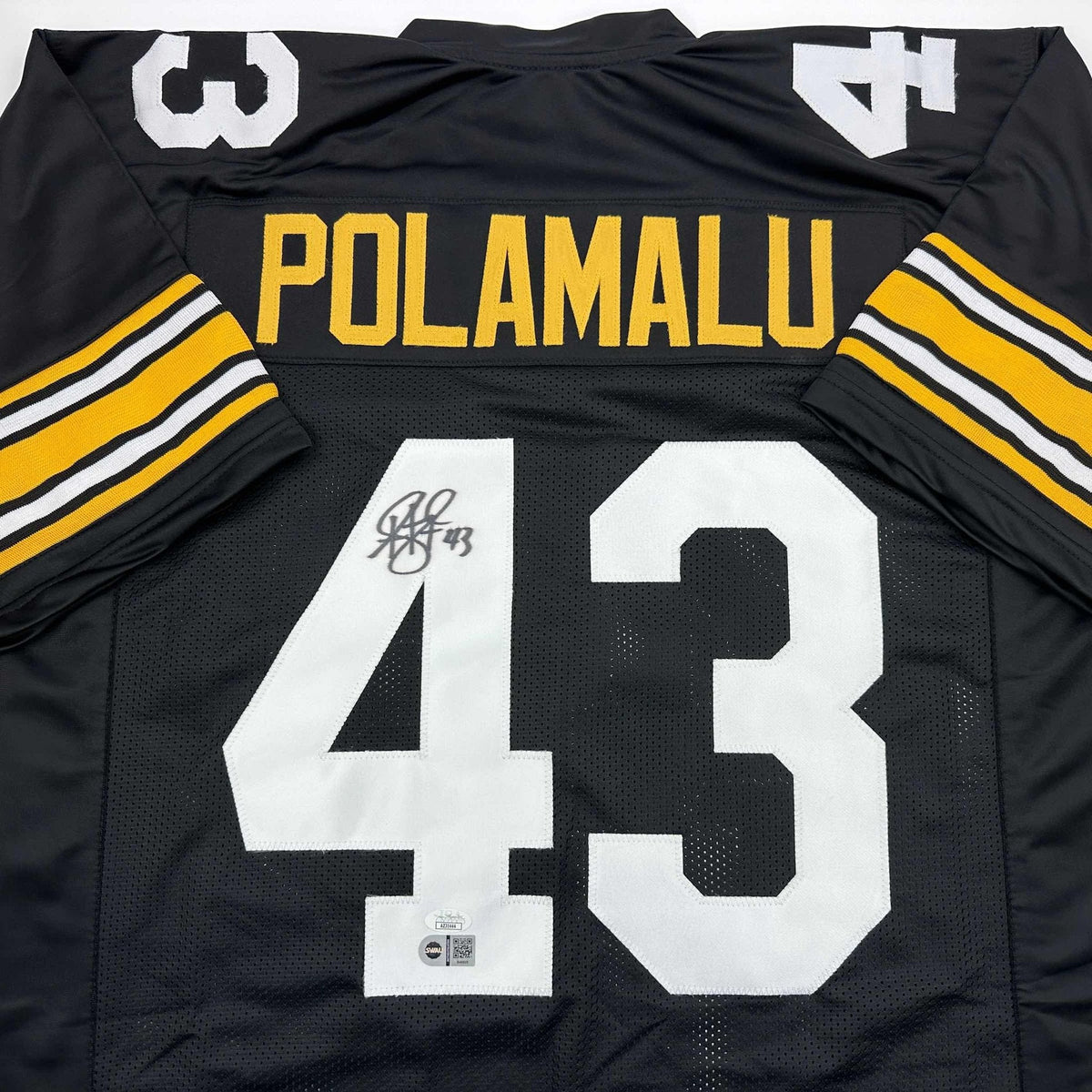 Autographed/Signed Troy Polamalu Pittsburgh Retro Black Football Jersey JSA COA