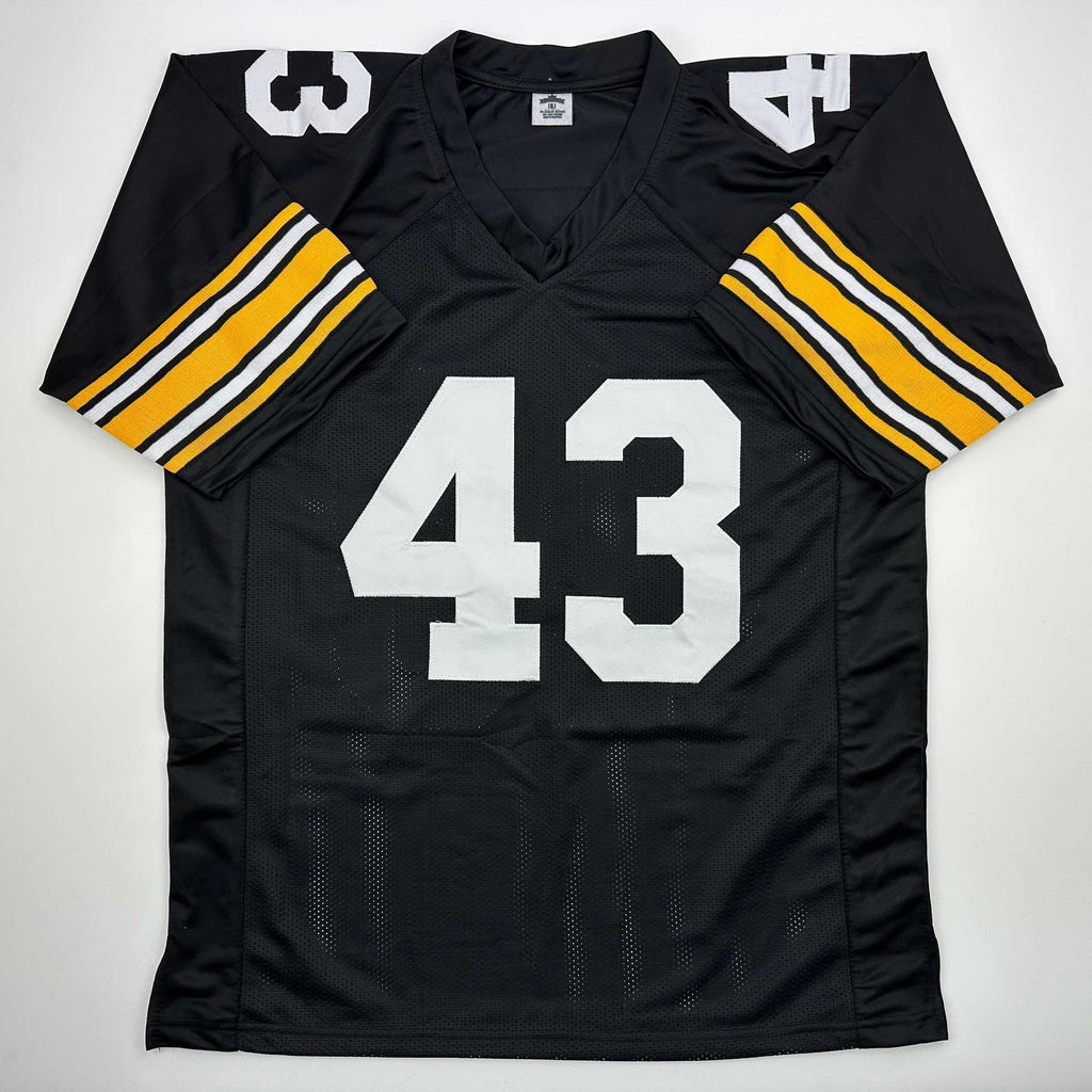 Autographed/Signed Troy Polamalu Pittsburgh Retro Black Football Jersey JSA COA