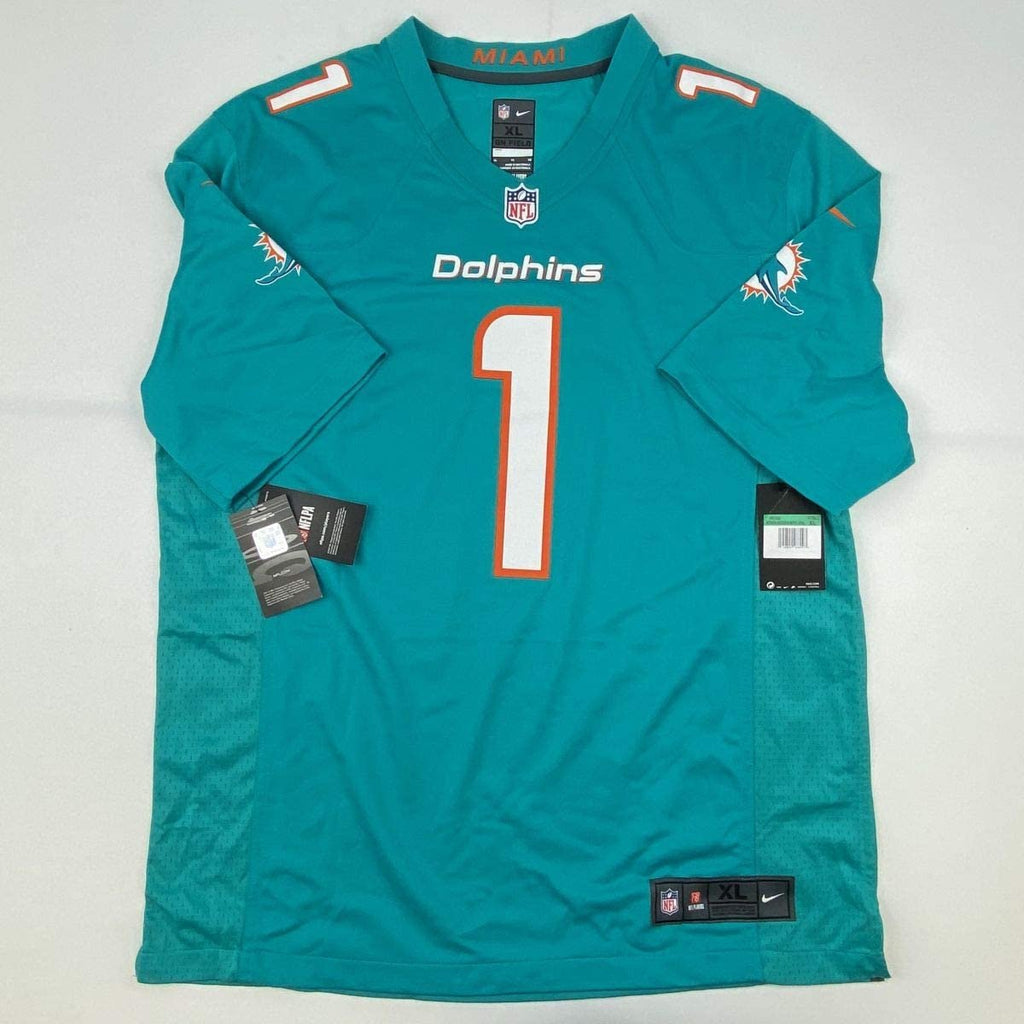 Autographed/Signed Tua Tagovailoa Miami Dolphins Authentic Teal Nike Game Football Jersey Fanatics COA