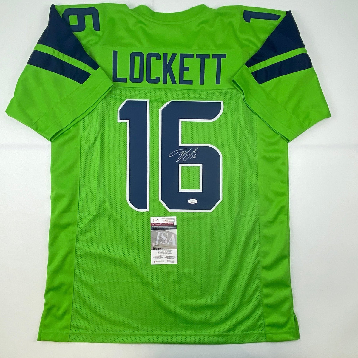 Autographed/Signed Tyler Lockett Seattle Green Color Rush Football Jersey JSA COA