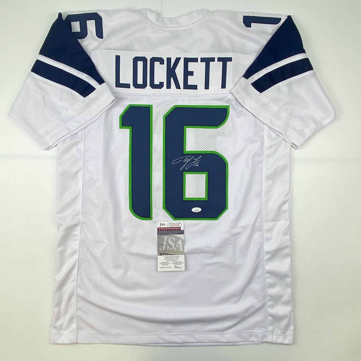 Autographed/Signed Tyler Lockett Seattle White Football Jersey JSA COA