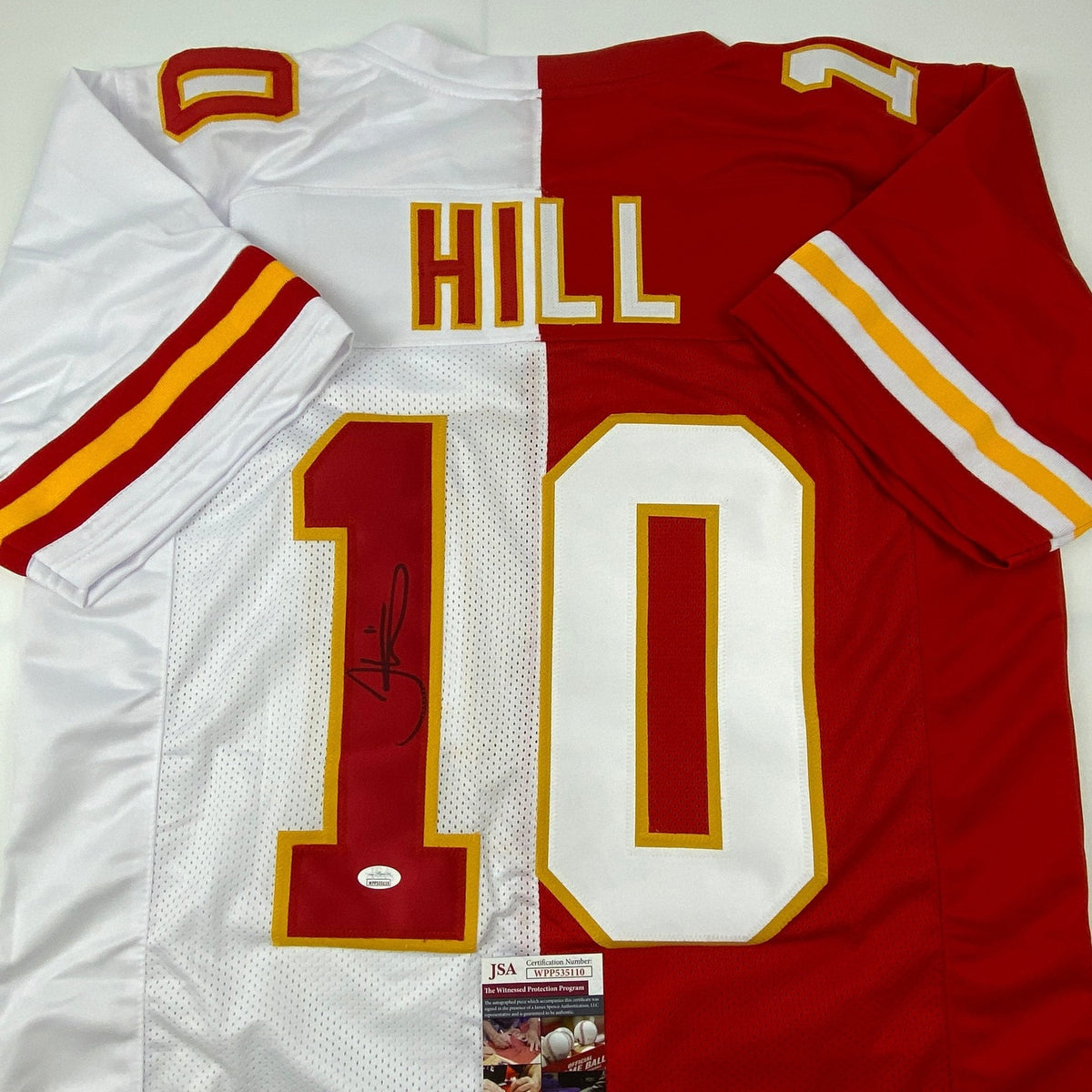 Autographed/Signed Tyreek Hill Kansas City Split Red/White Football Jersey JSA COA