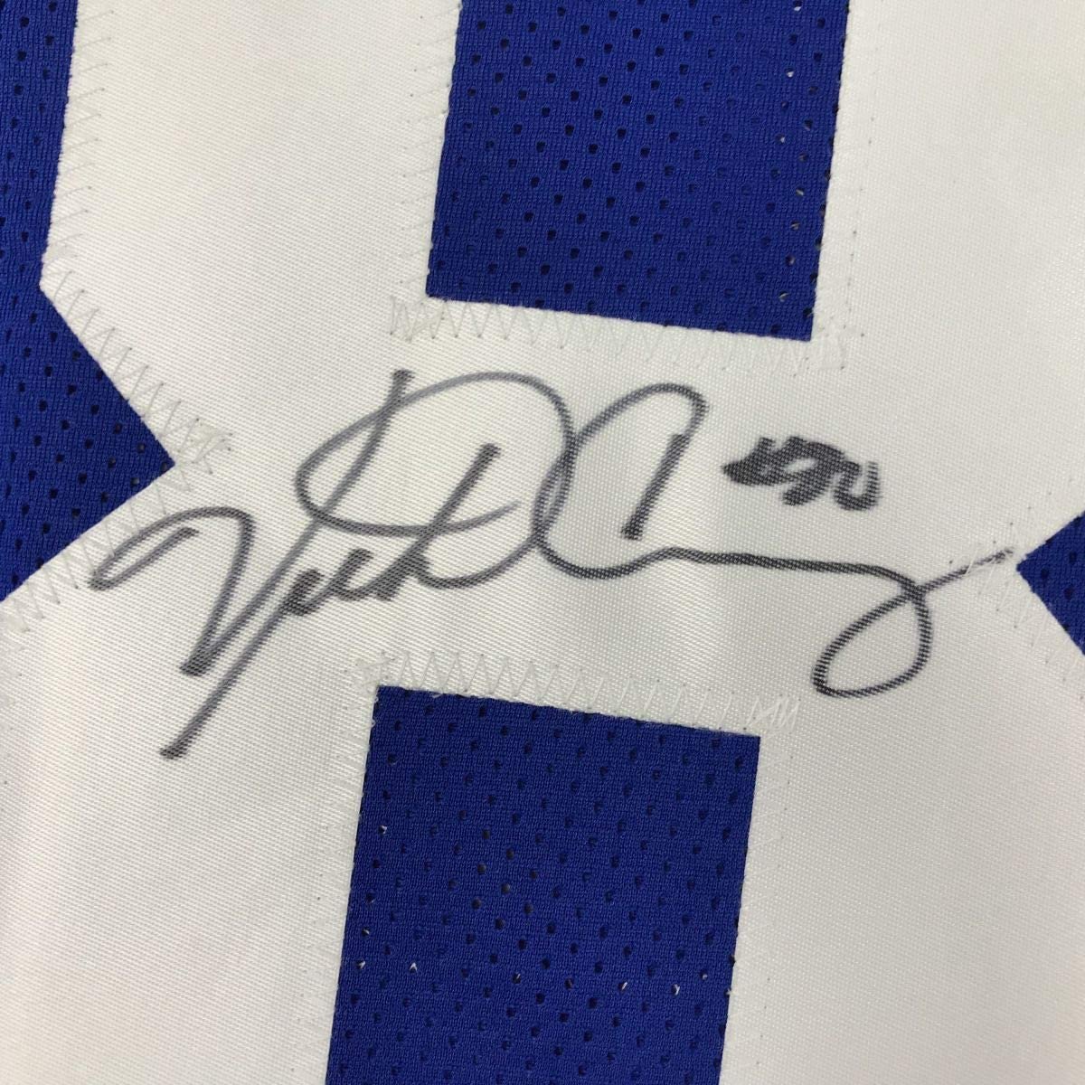 Autographed/Signed Victor Cruz New York Blue Football Jersey JSA COA