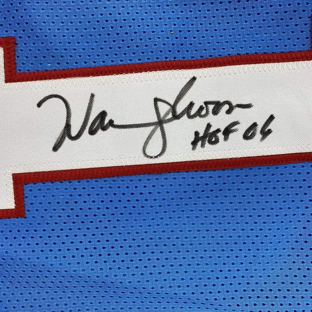 Autographed/Signed Warren Moon HOF 06 Houston Blue Football Jersey JSA COA