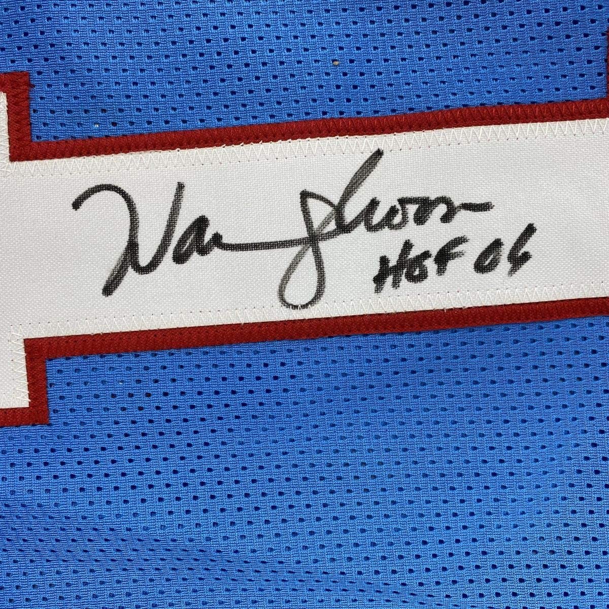Autographed/Signed Warren Moon HOF 06 Houston Blue Football Jersey JSA COA