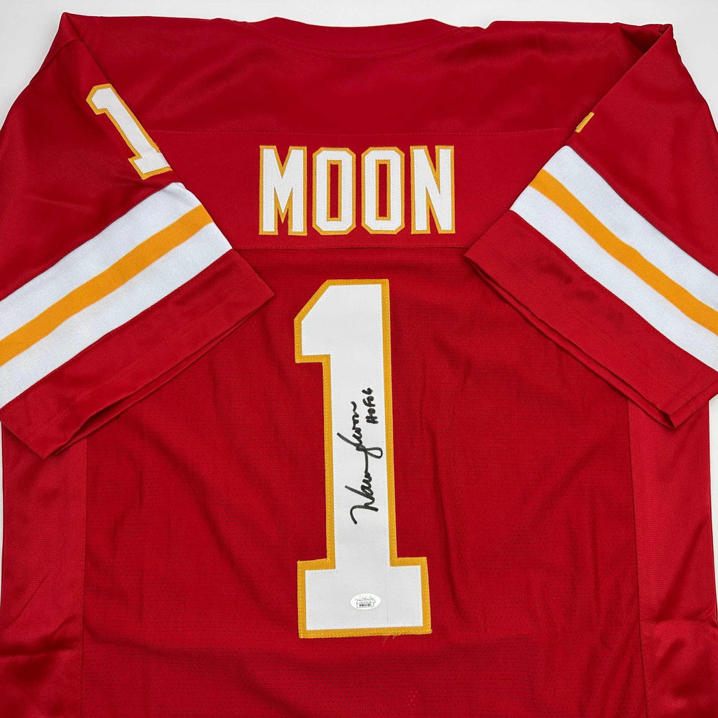 Autographed/Signed Warren Moon HOF 06 Kansas City Red Football Jersey JSA COA