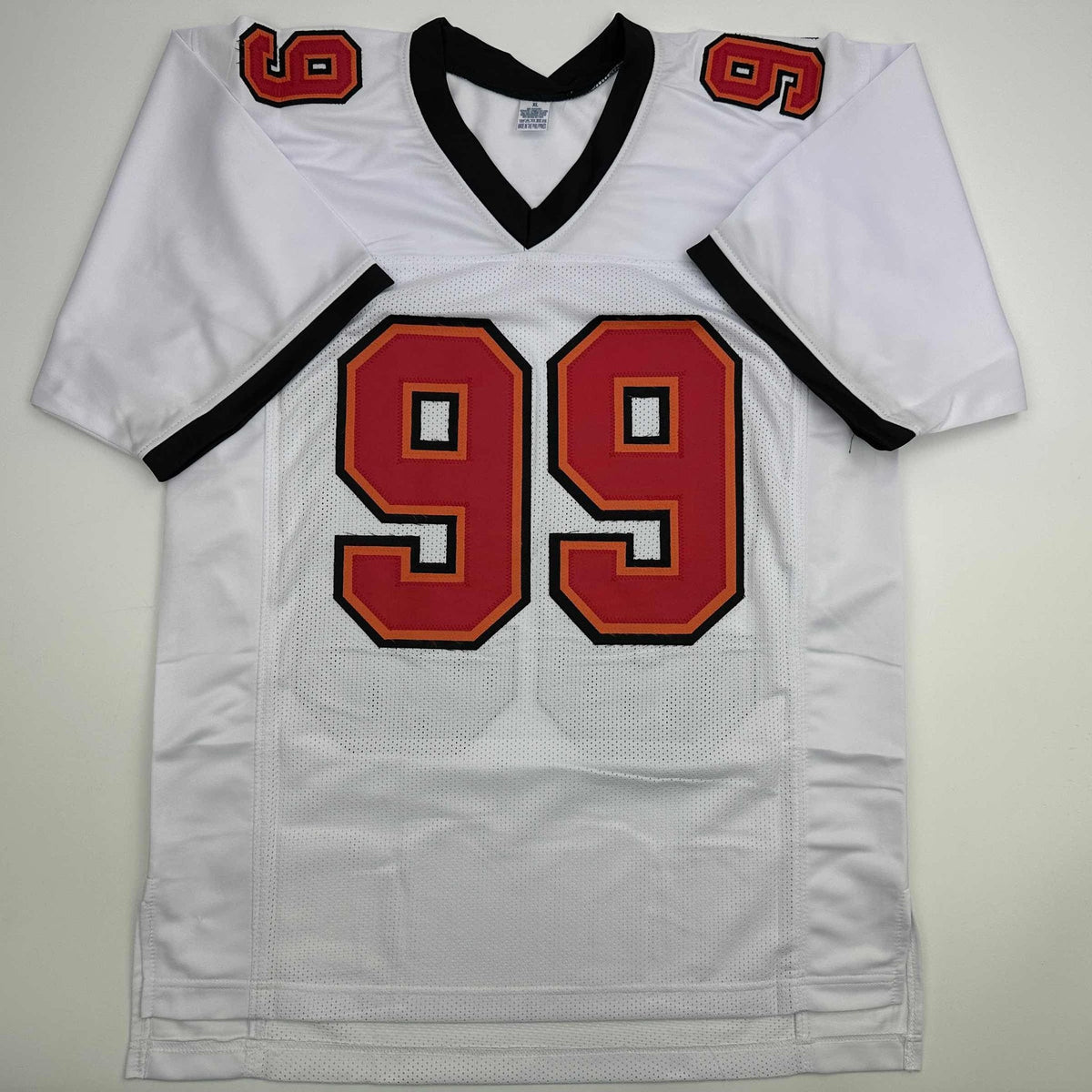 Autographed/Signed Warren Sapp HOF 13 Tampa Bay White Football Jersey Beckett BAS COA