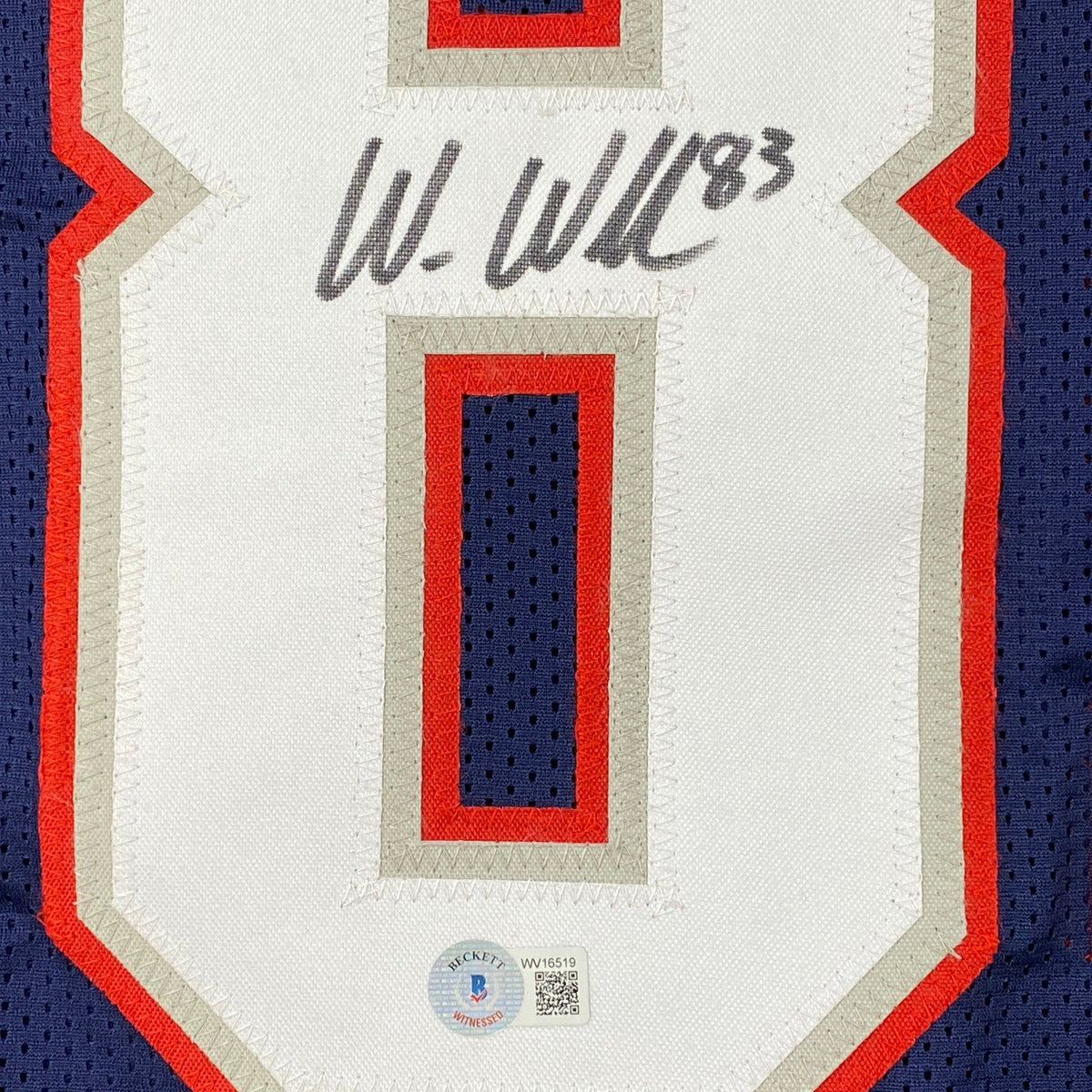 Autographed/Signed Wes Welker New England Blue Football Jersey Beckett BAS COA