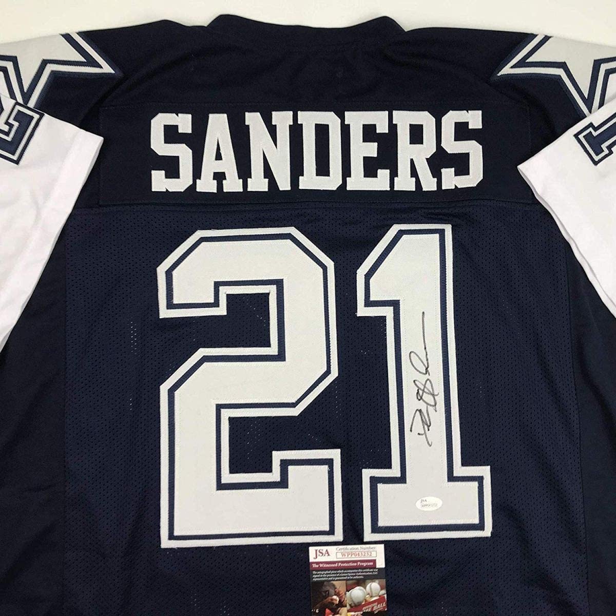 Autographed/Signed Deion Sanders Dallas Dark Blue Football Jersey JSA COA
