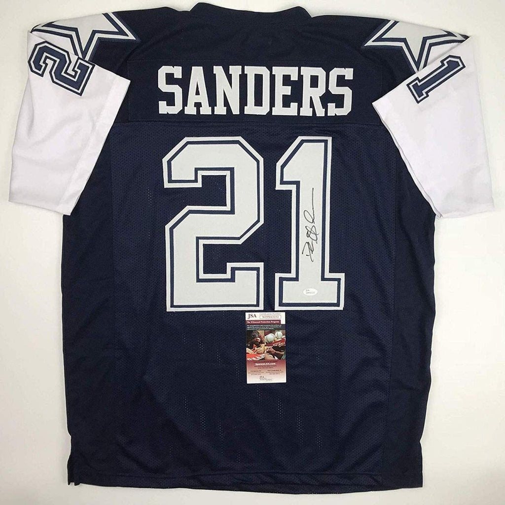 Autographed/Signed Deion Sanders Dallas Dark Blue Football Jersey JSA COA