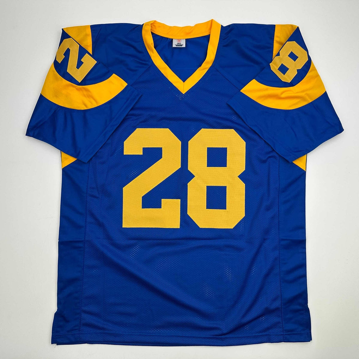Autographed/Signed Marshall Faulk St. Louis Blue Football Jersey Beckett BAS COA