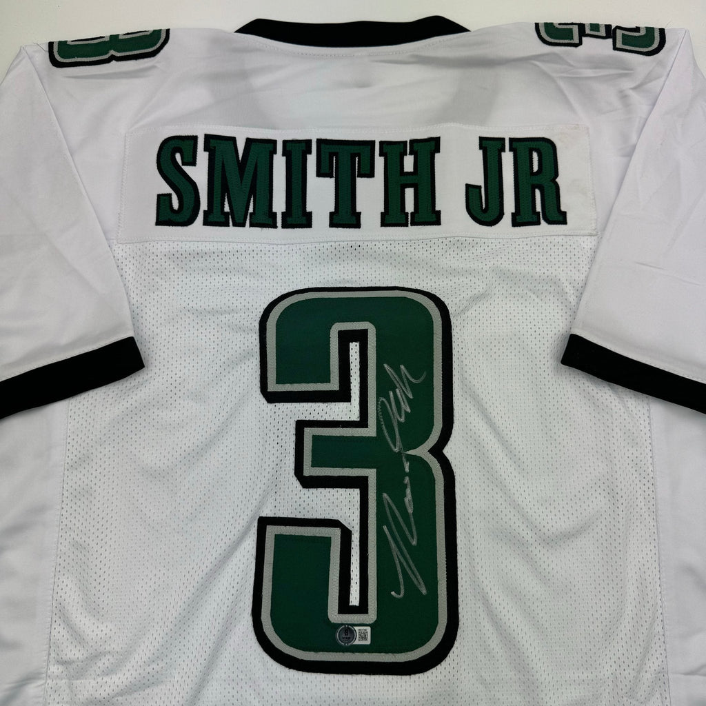 Autographed/Signed Nolan Smith Jr. Philadelphia White Football Jersey Beckett BAS COA