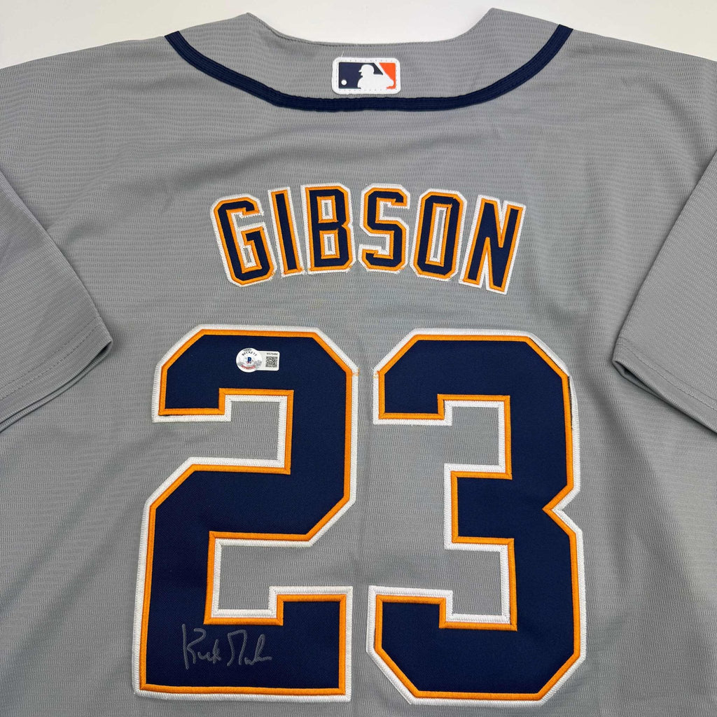 Autographed/Signed Kirk Gibson Detroit Tigers Grey Baseball Jersey Beckett BAS COA