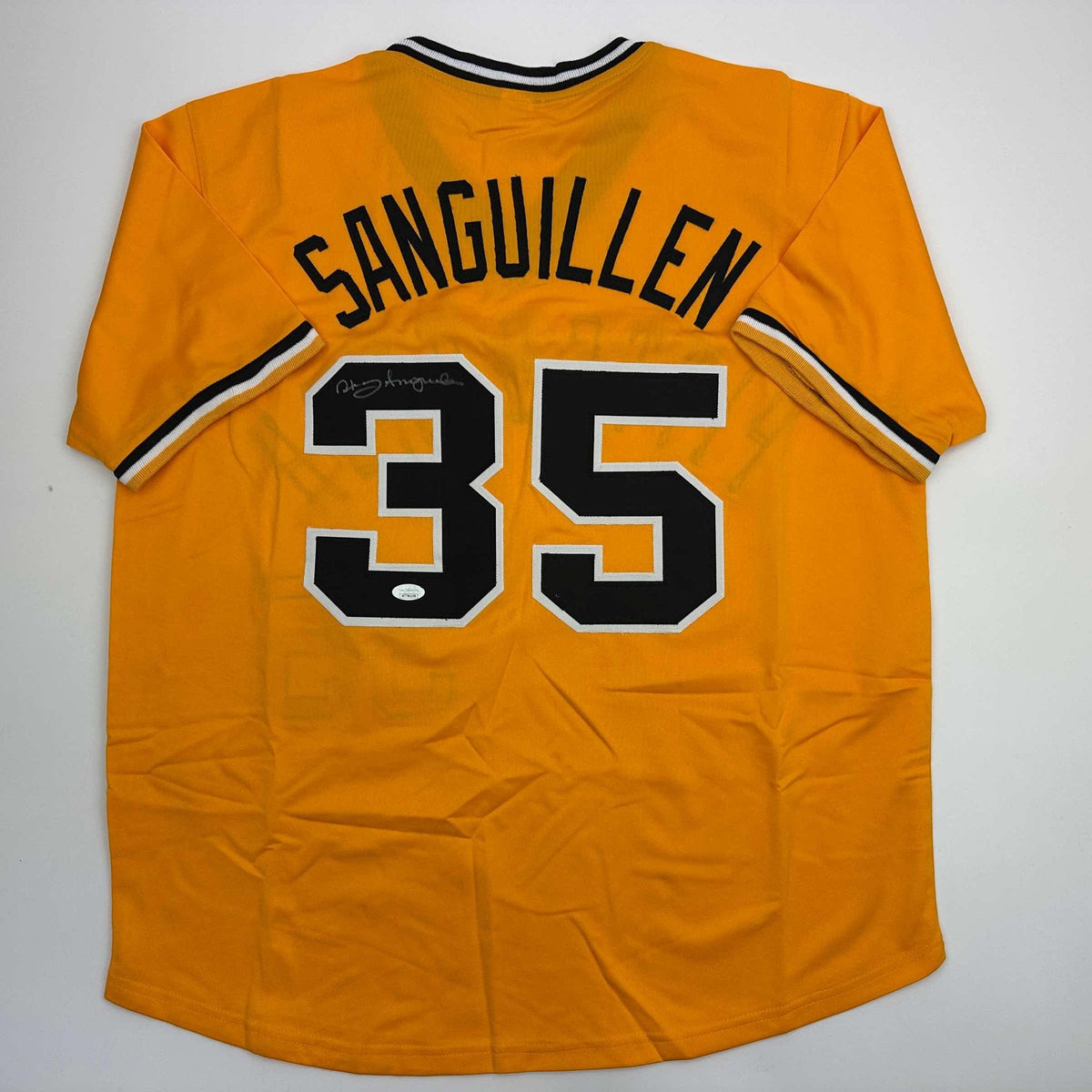 Autographed/Signed Manny Sanguillen Pittsburgh Yellow Baseball Jersey JSA COA