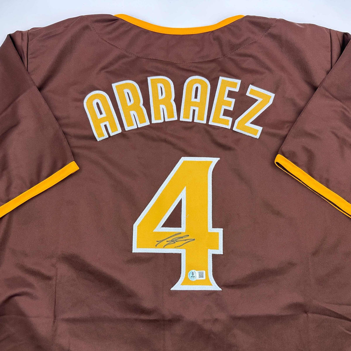 Autographed/Signed Luis Arraez San Diego Brown Baseball Jersey Beckett BAS COA