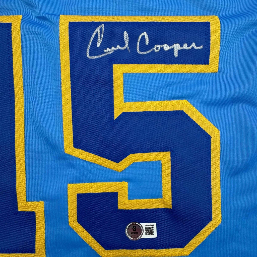 Autographed/Signed Cecil Cooper Milwaukee Blue Baseball Jersey Beckett BAS COA