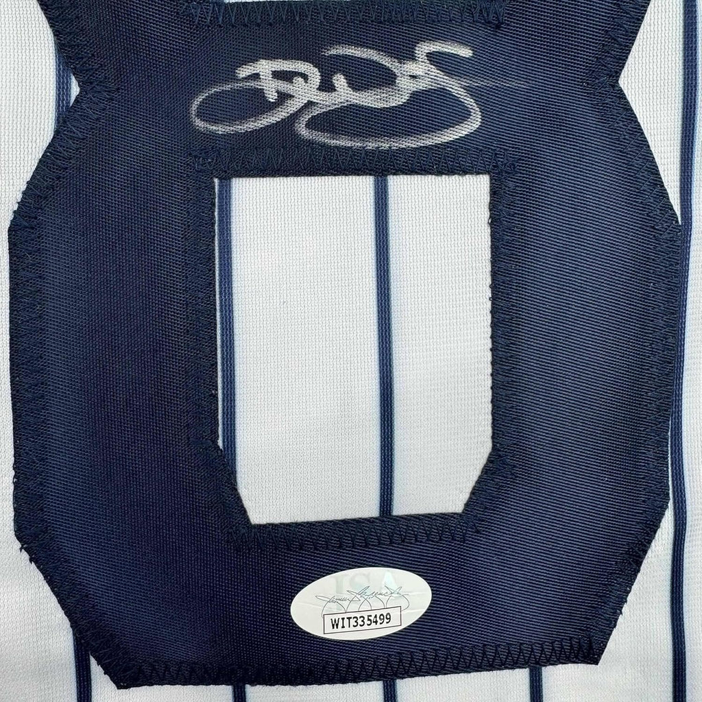 Framed Autographed/Signed Devin Williams 35x39 New York Pinstripe Baseball Jersey JSA COA