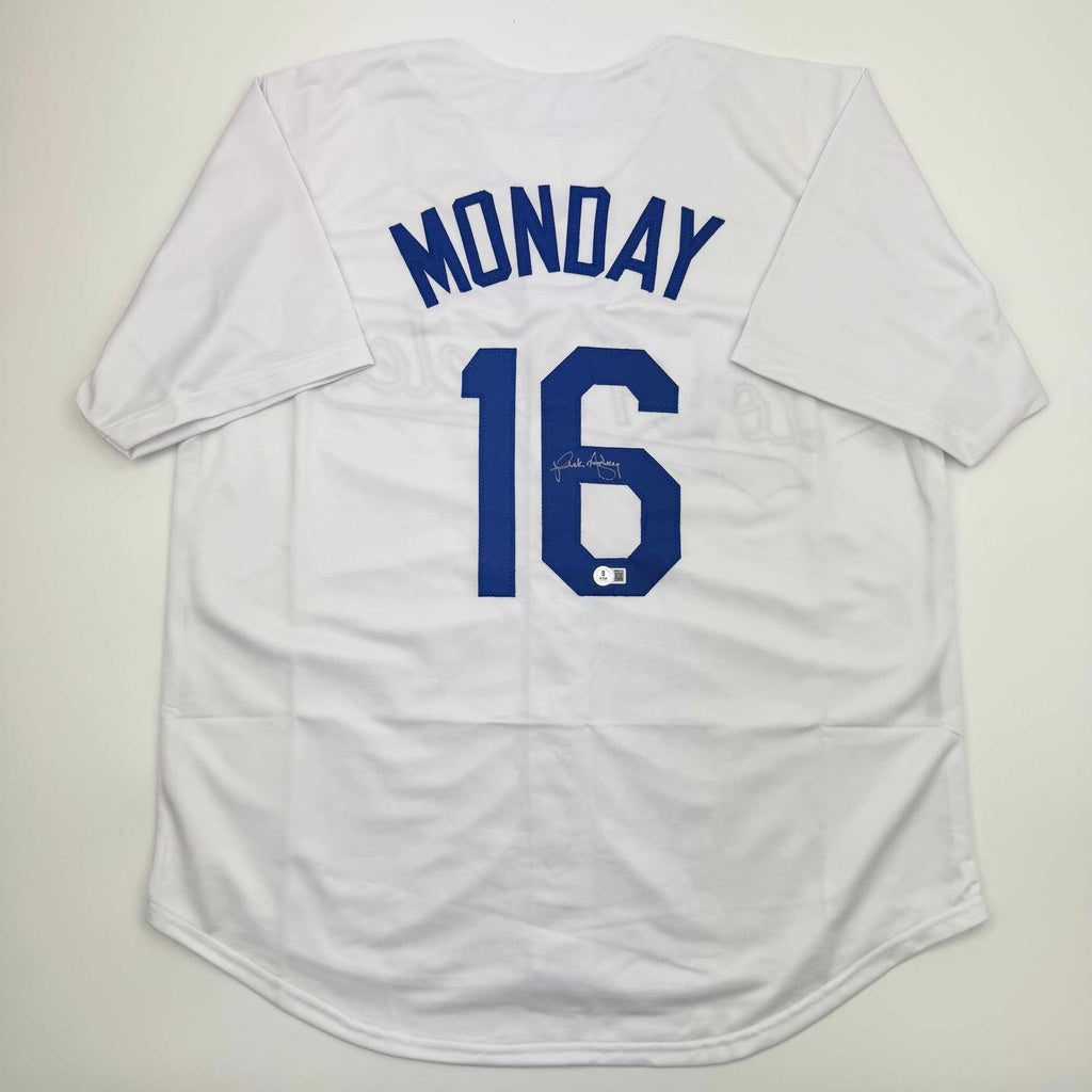 Autographed/Signed Rick Monday Los Angeles LA White Baseball Jersey Beckett BAS COA