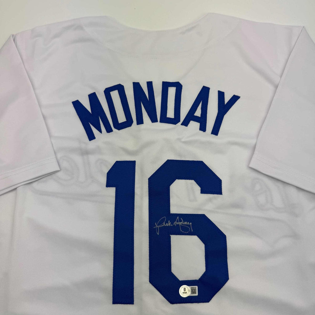 Autographed/Signed Rick Monday Los Angeles LA White Baseball Jersey Beckett BAS COA