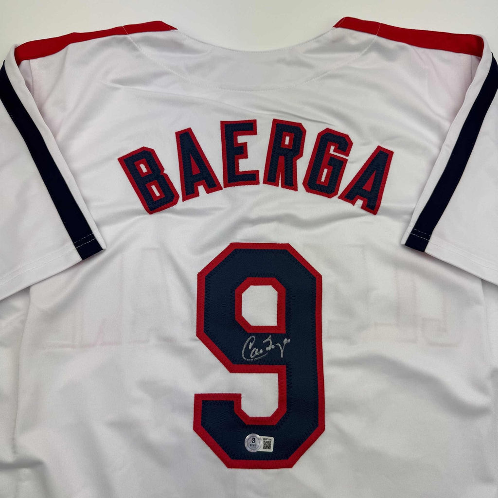 Autographed/Signed Carlos Baerga Cleveland White Baseball Jersey Beckett BAS COA