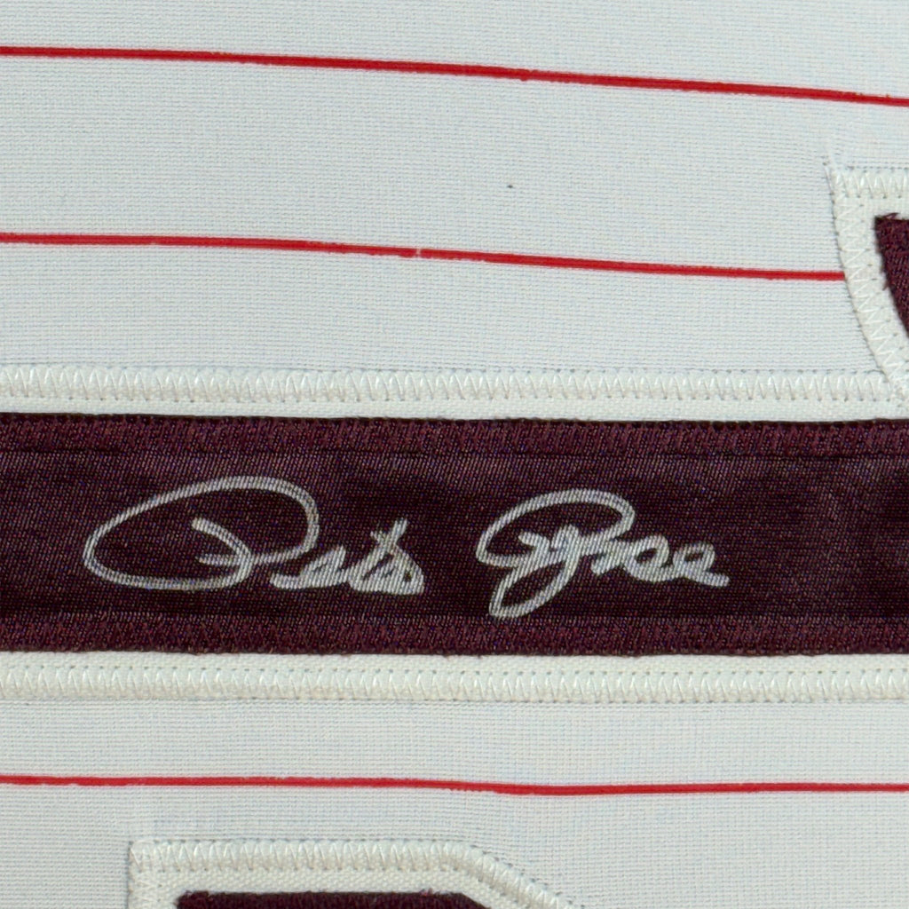 Framed Autographed/Signed Pete Rose Philadelphia 35x39 Pinstripe Baseball Jersey JSA COA