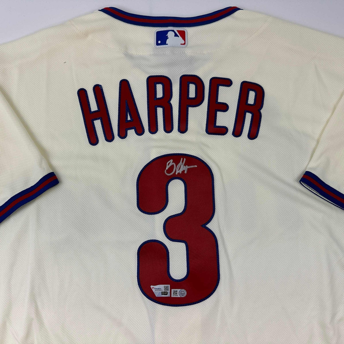 Autographed/Signed Bryce Harper Philadelphia Phillies Cream Authentic Baseball Jersey Fanatics & MLB COA