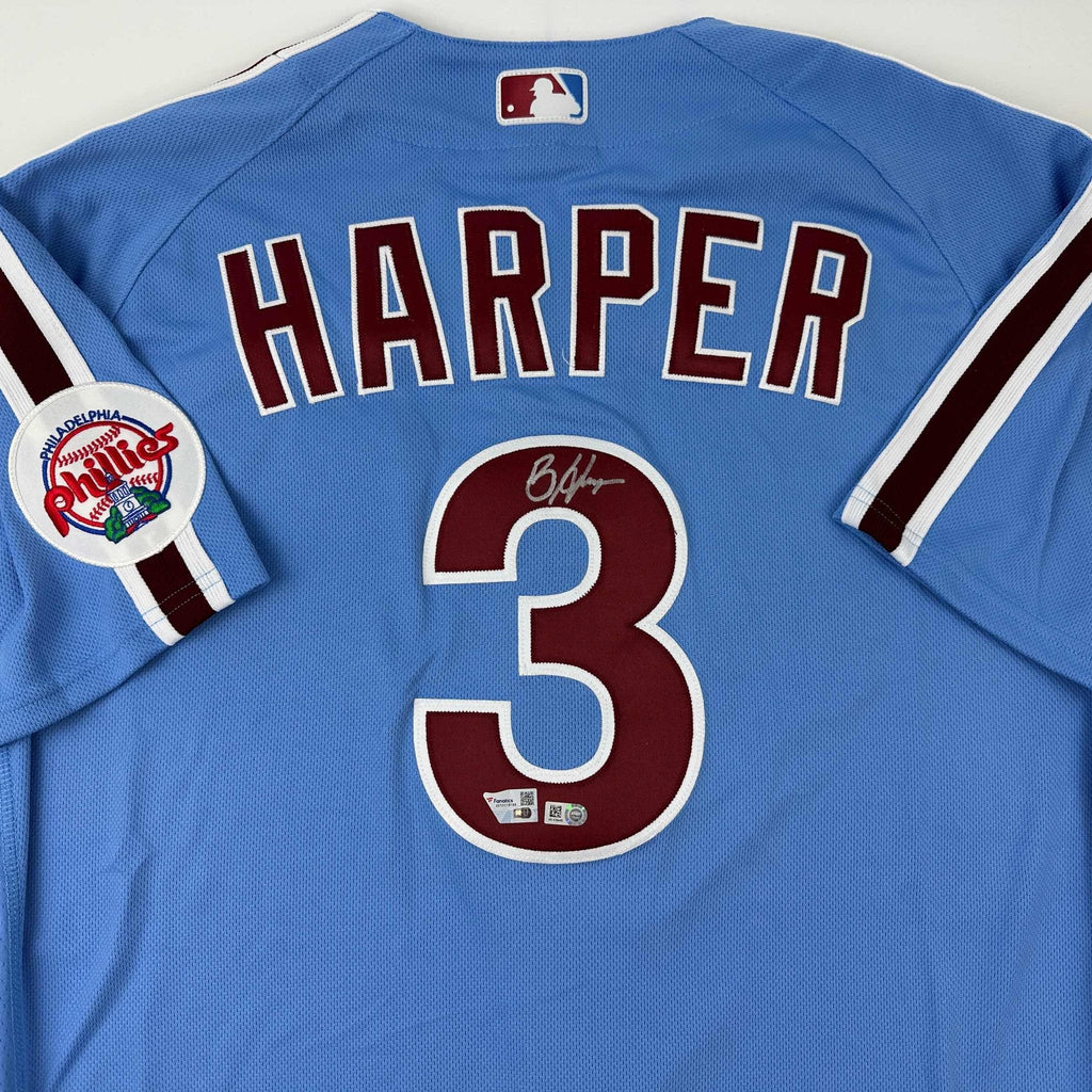 Autographed/Signed Bryce Harper Philadelphia Phillies Retro Blue Authentic Baseball Jersey Fanatics & MLB COA