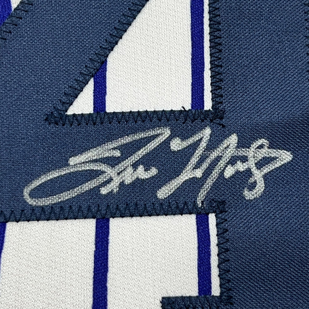 Framed Autographed/Signed Tino Martinez 35x39 New York Pinstripe Baseball Jersey PSA/DNA COA