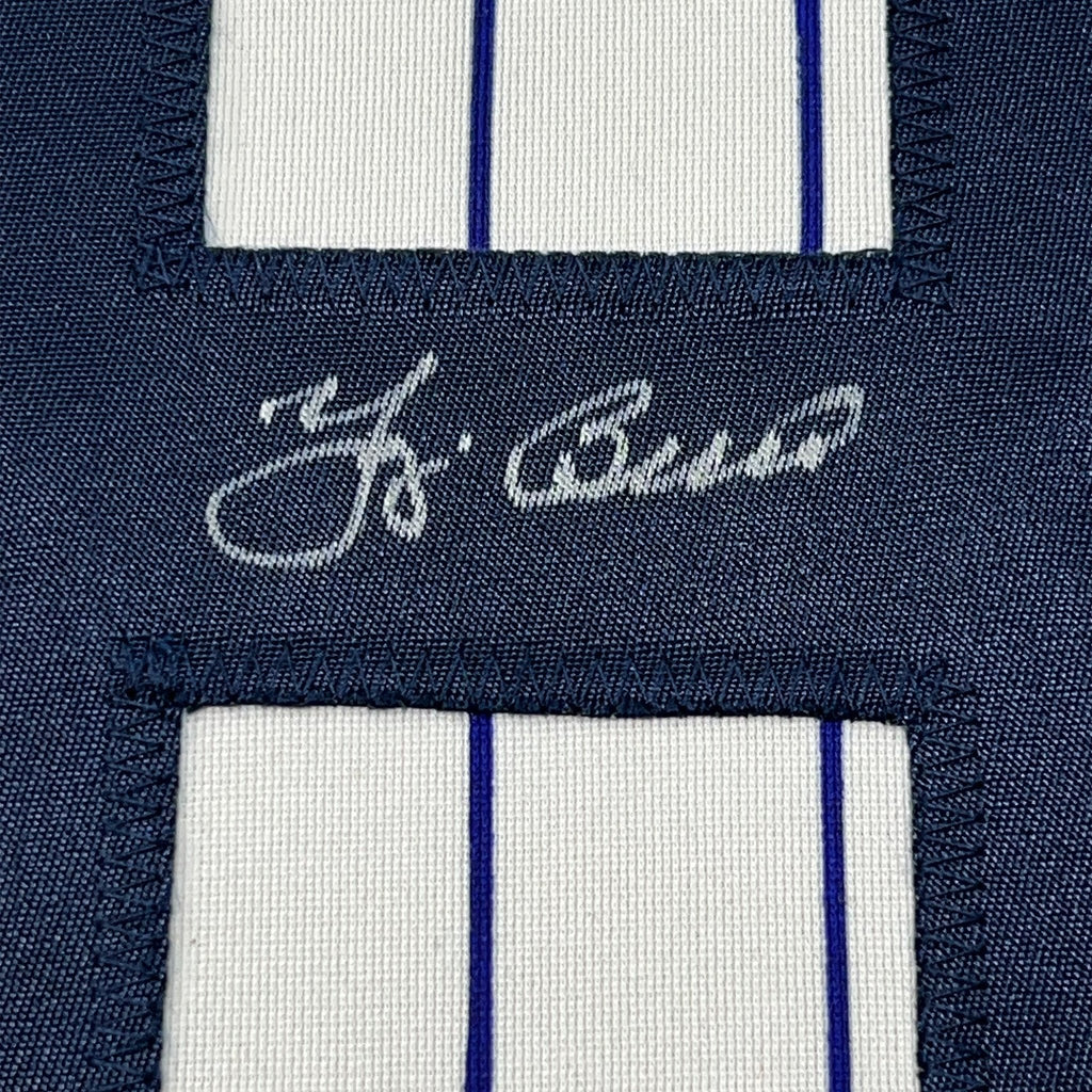 Framed Autographed/Signed Yogi Berra 35x39 New York Pinstripe Baseball Jersey JSA COA