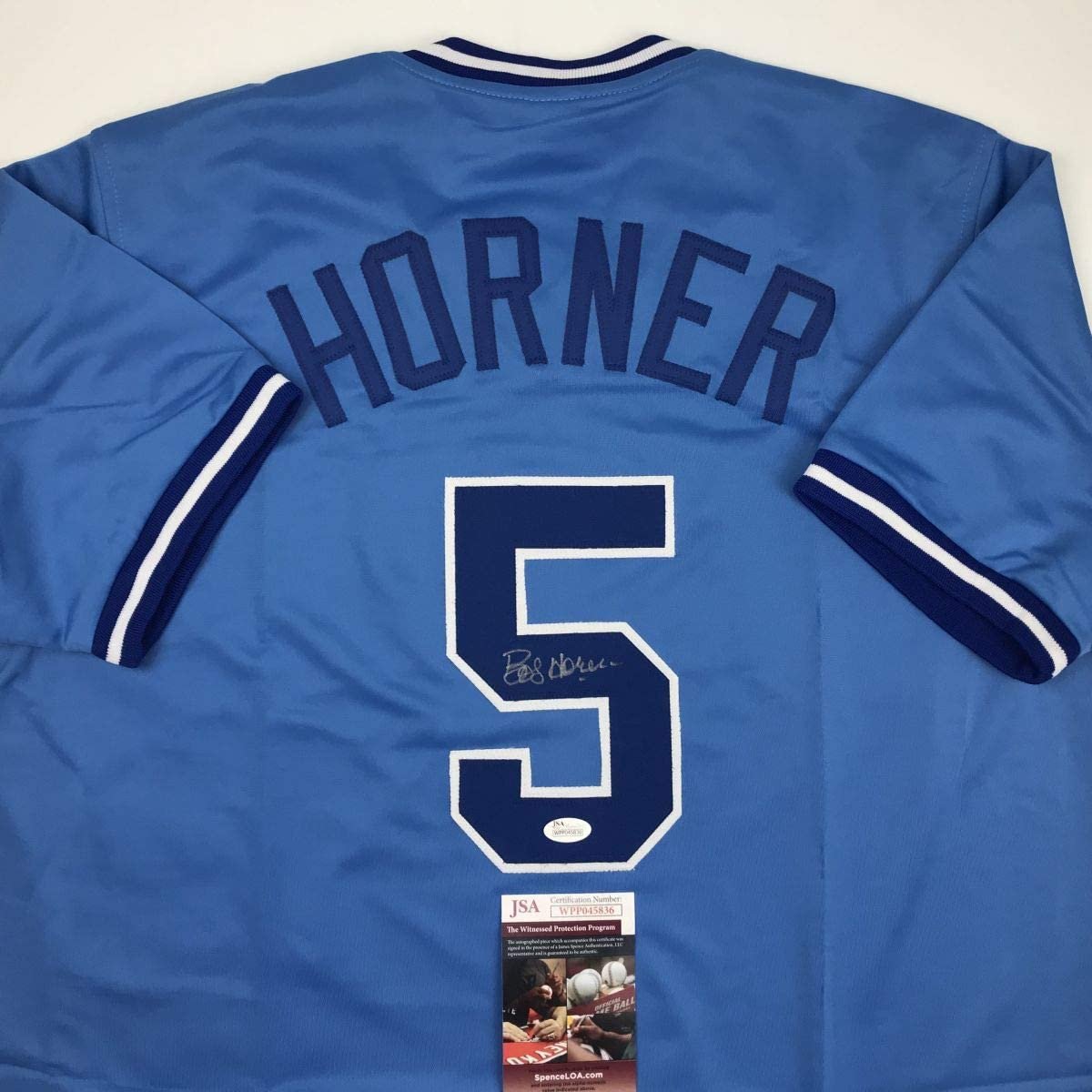 Autographed/Signed Bob Horner Atlanta Light Blue Baseball Jersey JSA COA