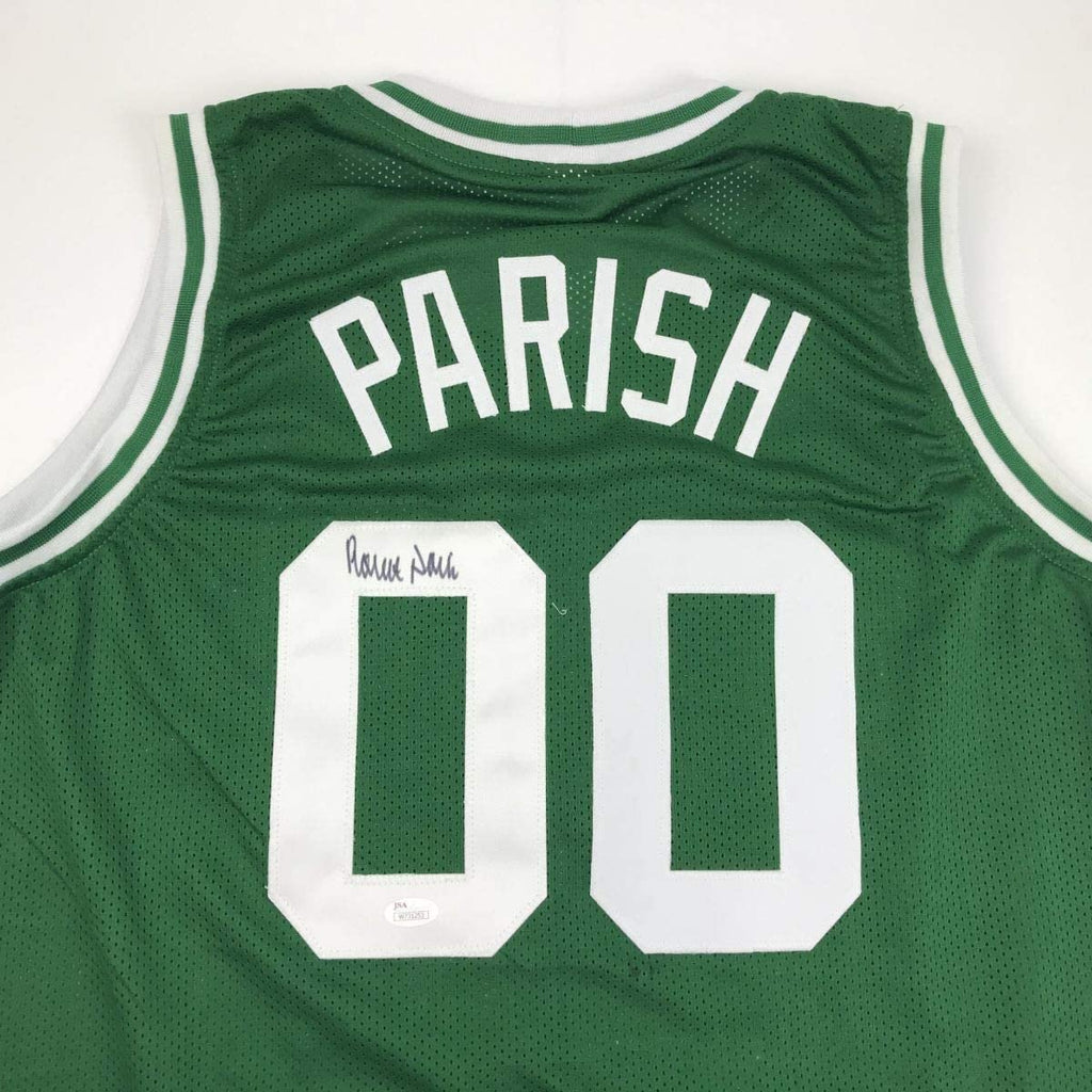 Autographed/Signed Robert Parish Boston Green Basketball Jersey JSA COA