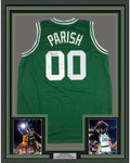 Framed Autographed/Signed Robert Parish 35x39 Boston Green Basketball Jersey JSA COA
