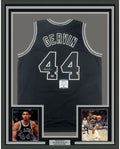 Framed Autographed/Signed George Gervin 35x39 San Antonio Black Basketball Jersey Beckett BAS COA