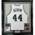 Framed Autographed/Signed George Gervin 35x39 HOF 96 San Antonio White Basketball Jersey JSA COA