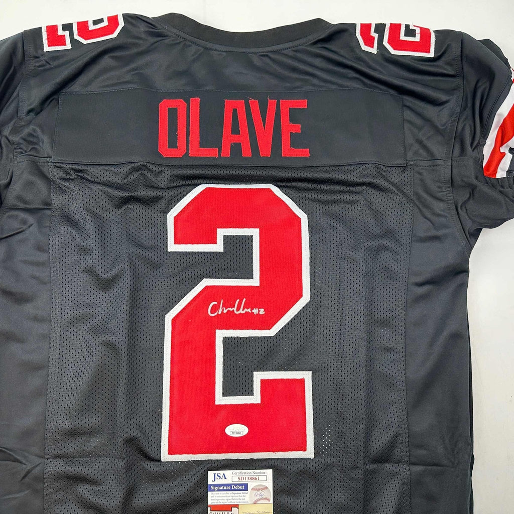 Autographed/Signed Chris Olave Ohio State Black College Football Jersey JSA COA