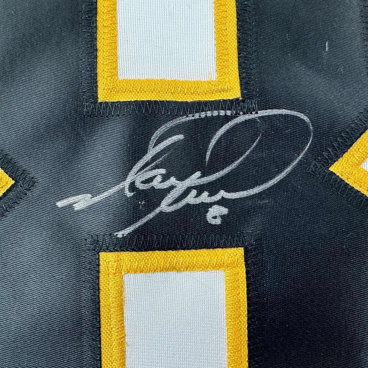 Framed Autographed/Signed Mark Recchi 35x39 Pittsburgh White Hockey Jersey JSA COA