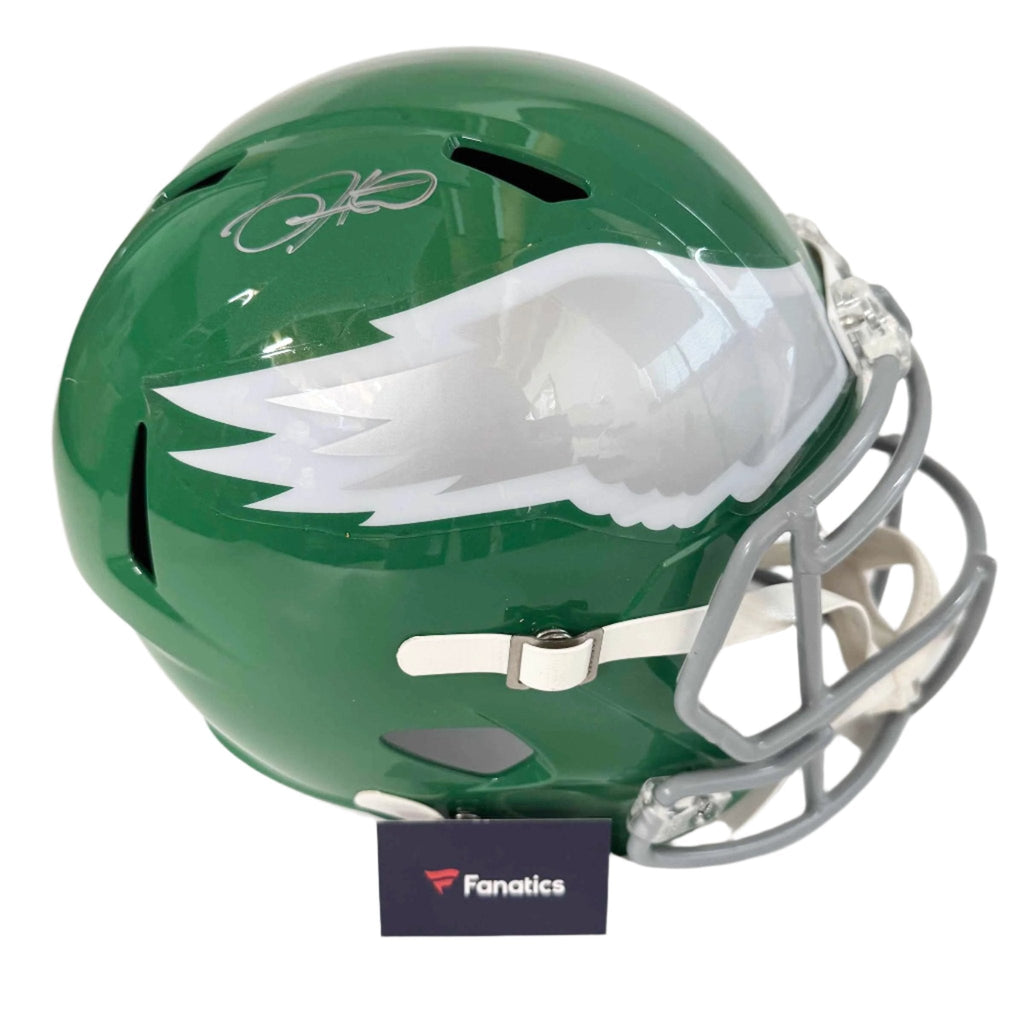Autographed/Signed Jalen Hurts Philadelphia Eagles Kelly Green Full Size FS F/S Replica Football Helmet Fanatics COA