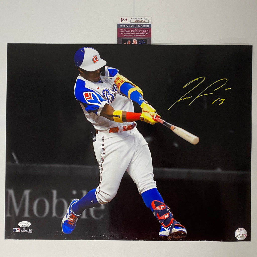 Autographed/Signed Ronald Acuna Jr. Atlanta Braves 16x20 Baseball Photo JSA COA #5