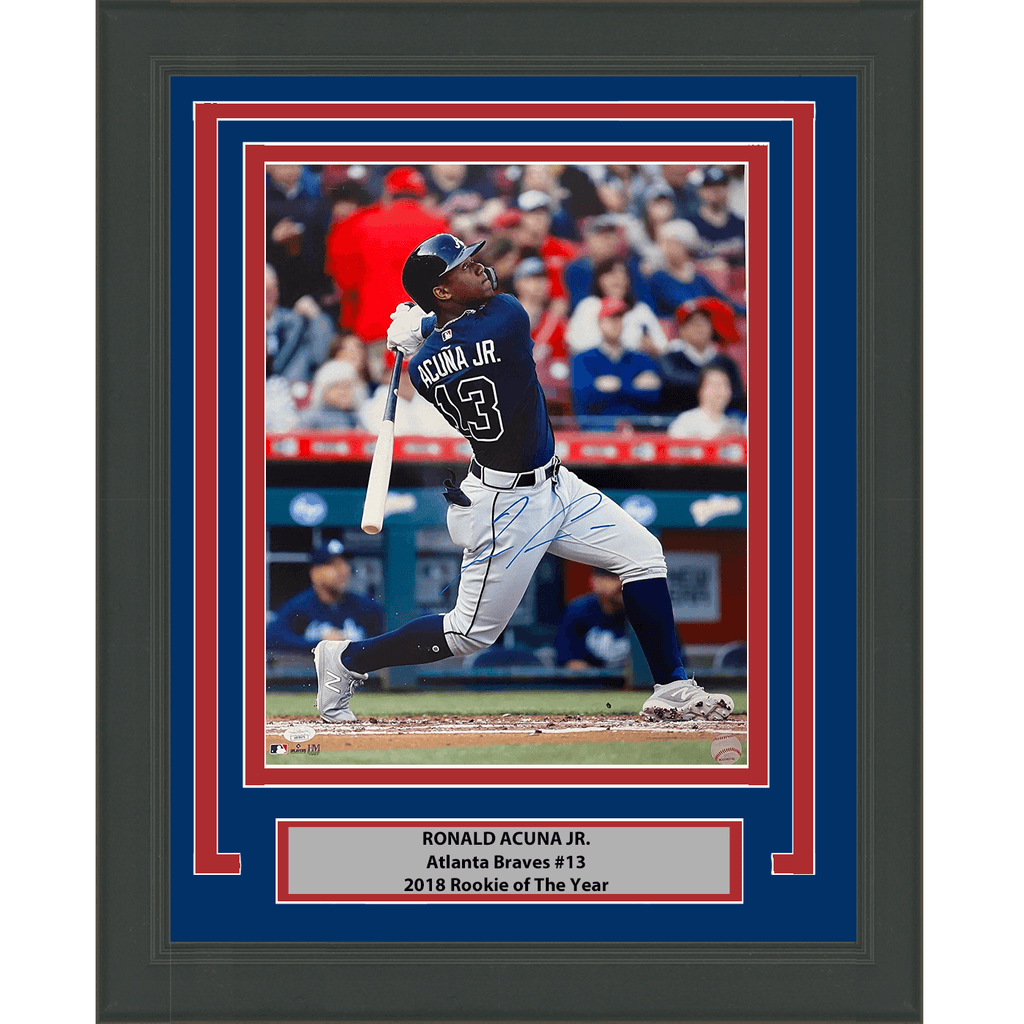 Framed Autographed/Signed Ronald Acuna Jr. Atlanta Braves 16x20 Baseball Photo JSA COA #1