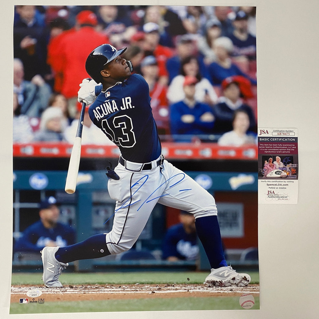 Autographed/Signed Ronald Acuna Jr. Atlanta Braves 16x20 Baseball Photo JSA COA #1