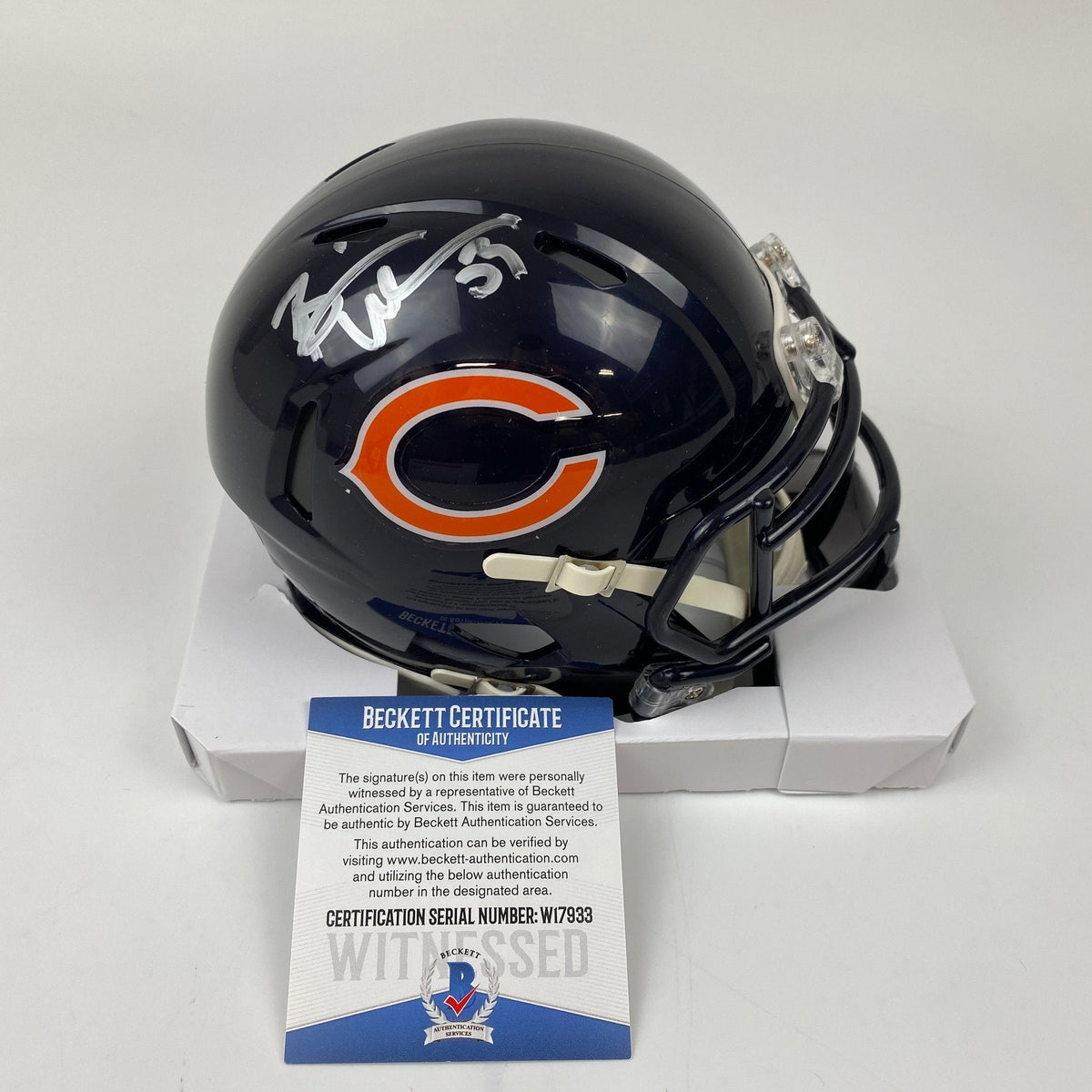 Autographed/Signed Brian Urlacher Chicago Bears Mini Football Helmet Beckett BAS COA