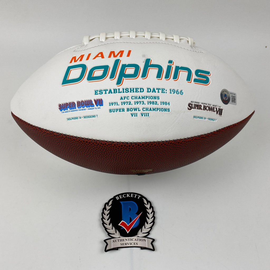 Autographed/Signed Tyreek Hill Miami Dolphins Full Size F/S White Panel Logo Football Beckett BAS COA